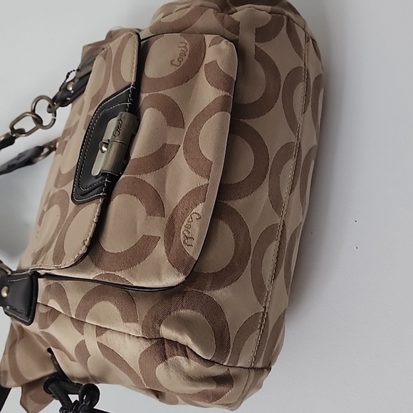 Coach Kristi Siganature Ott Hobo Bag Tan and Black Shoulder Bag - Picture 5 of 16